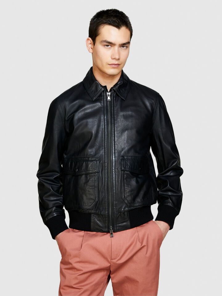 Leather jacket - men's jackets and coats - Black | Sisley image number 4